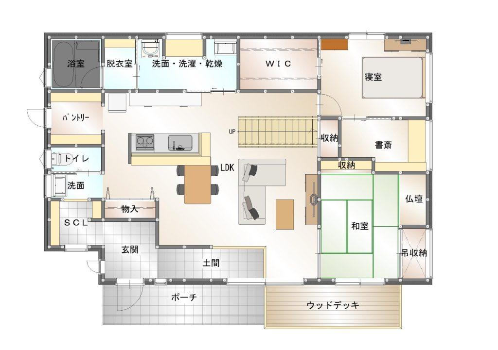 家事を楽にこなせる動線を意識した平屋の間取り